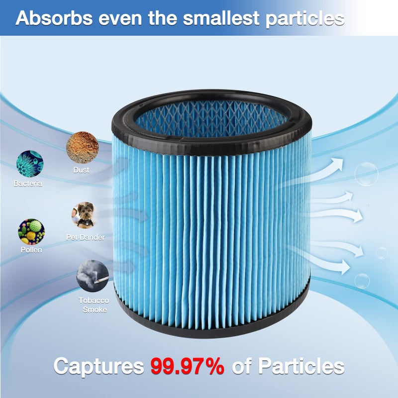 شوبفاك فلتر خرطوشة Shop-Vac عالي الأداء 90350/90304/90344، يناسب معظم مكانس Shop-Vac الرطبة/الجافة بسعة 4-16 جالون، ورق ترشيح من ألياف النانو عالي الكفاءة، قابل لإعادة الاستخدام، عبوة واحدة - Image 3